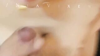 Taking his warm thick cum on my tits