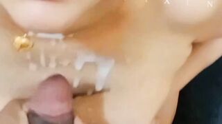 Cumsluts: Taking his warm thick cum on my tits #4