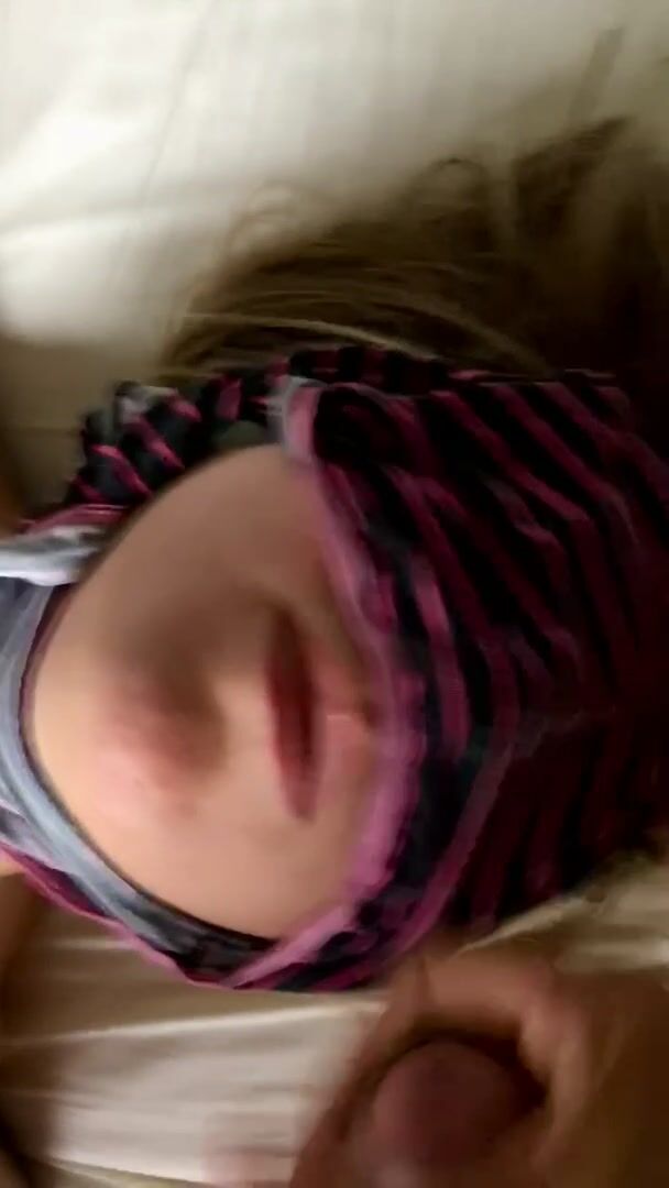 Cum on face, panties and in mouth - all at once!