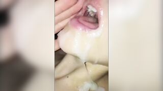 Feeding On Cum: Sharp-toothed babe takes a creamy load #4