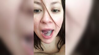 Cumshots: Showing off her morning mouthful #4