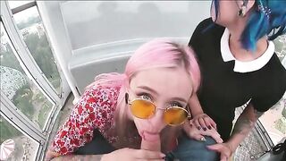 Girls Kissing Covered in Cum: Ferris wheel fun #2