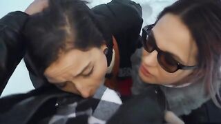 Girls Kissing Covered in Cum: It's never too cold for the girls to share cum! #3